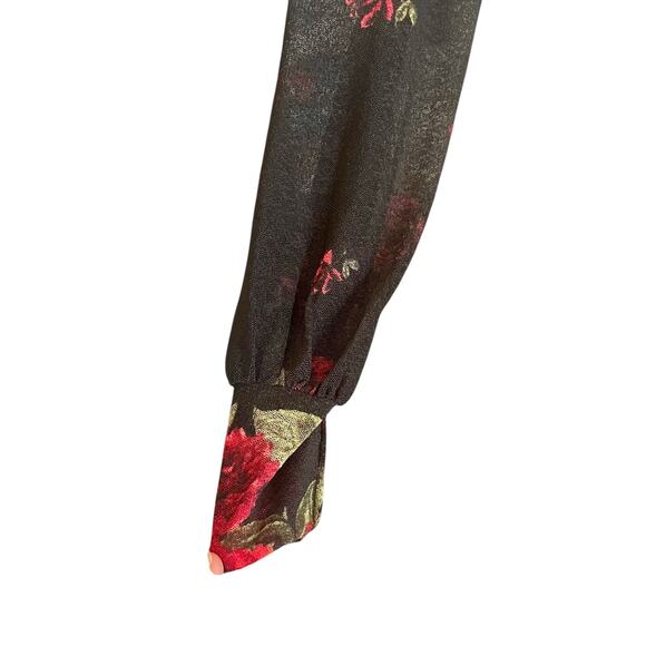 Ember Black Mesh Longline Cardigan Rose Print MED Whimsigoth Vamp Fairy Grunge - Picture 6 of 9